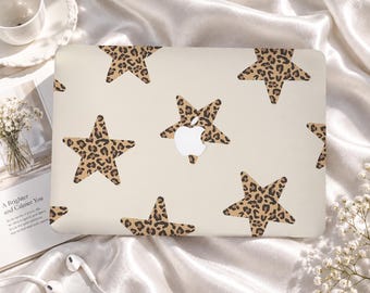 Leopard Print Stars Custom MacBook Case for Air M1 M2 M3 M4 M5, Pro 13-16, Neo A18, Protective Apple Laptop Cover, Gift for College Students