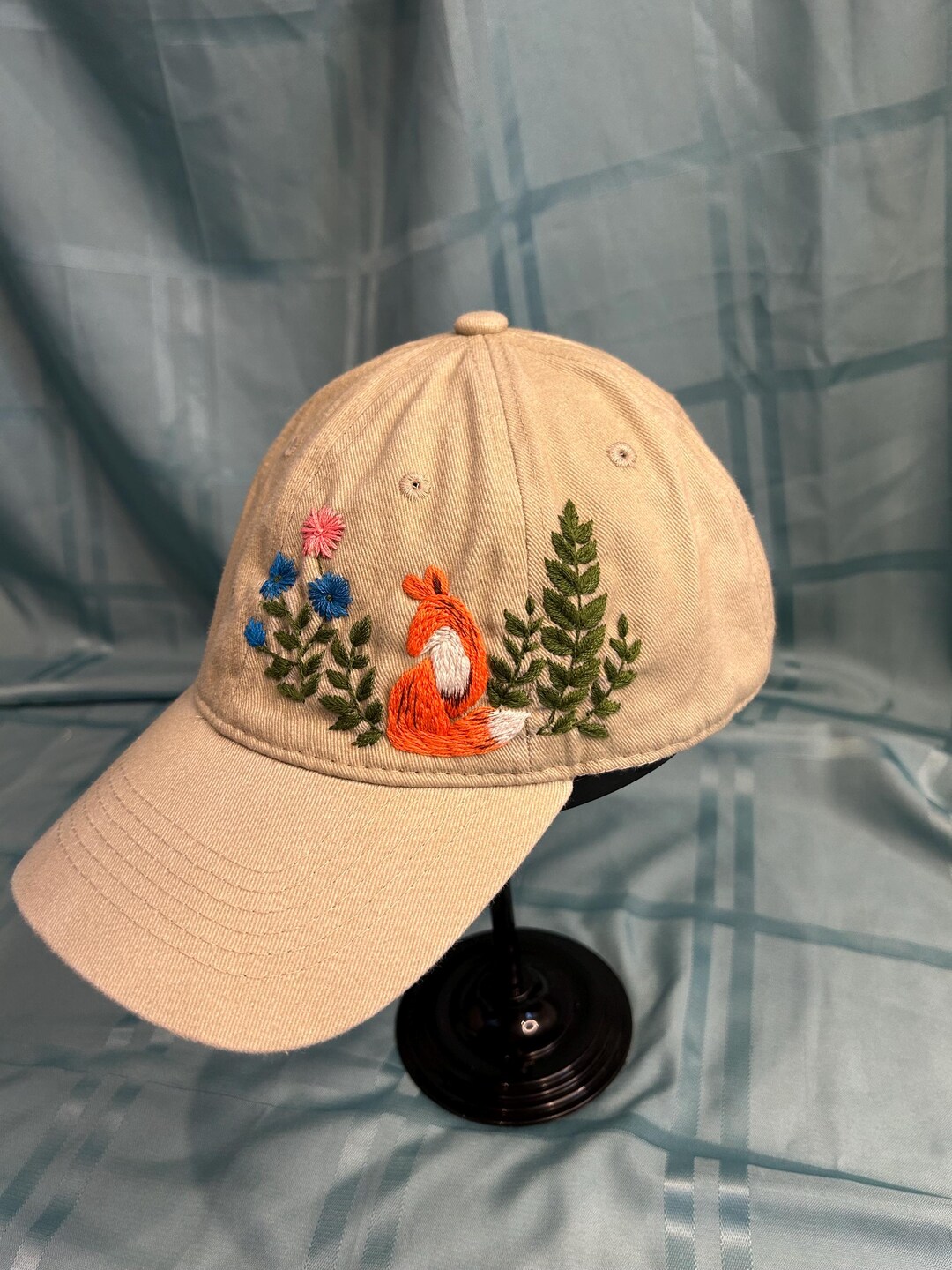 Floral Hand Embroidered Hat – Cottagecore Flower Cap, Handmade Spring ...