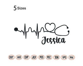 Nurse Heartbeat Stethoscope Embroidery Design (Digital Download)