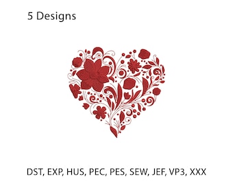 Floral Heart Embroidery Design – Mini Machine Embroidery File (Instant Download)