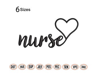 Nurse Heart Embroidery Design File: Hand Writing Font (Digital Download)