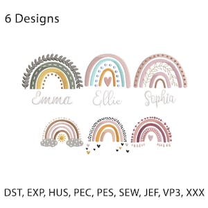 Boho Regenbogen Stickmuster Digitale Stickdatei Regenbogen mit Herzen Maschinenstickmuster Regenbogen Stickdatei Bundle