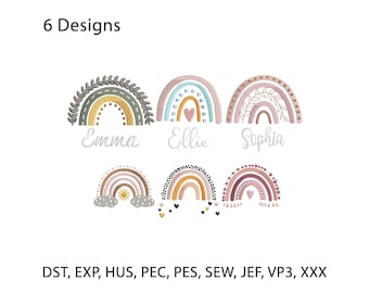 Boho Rainbow Embroidery Designs, Hearts (Digital Embroidery File)