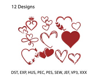 Mini Hearts Embroidery Design, Heart Shapes Bundle (Digital Download)