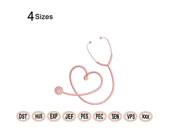 Heartbeat Stethoscope Embroidery Design (Digital Download)