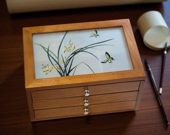 Luxury Embroidered Silk Jewelry Box | Double-Sided Embroidery Art | Elegant Floral Gift Box for Her