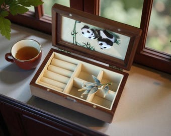 Suzhou Silk Embroidery Jewelry Box Set, with Handmade Flower Brooch