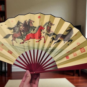 Handmade Fan with Ink Painting, Chinese Traditional Calligraphy Art, Elegant Gift for Wedding, Anniversary, Home Deco, With Fan Box