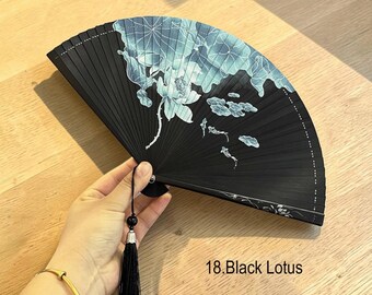 Abanico plegable de bambú, decoración zen de loto, accesorio botánico de verano (en caja de regalo)