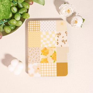 Solgult lapptäcke Kindle-skal för Kindle 2025, Paperwhite 12/11/10:e och Kobo Clara, gingham-fodral med automatisk väckning/viloläge, skal i retromönster