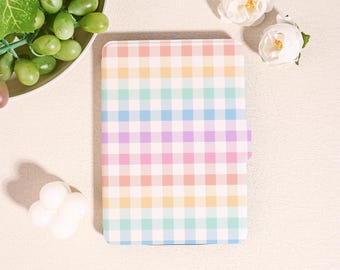Rianbow Gingham Kindle Case for Kindle 2025,Paperwhite 12/11/10th&Kobo Clara, pastel Plaid Cover with Auto Wake/Sleep,Book Lovers Gift