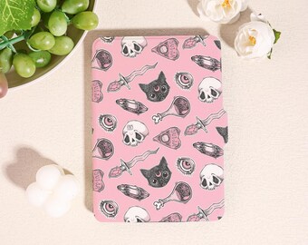 Gothic Inspired Pink Kindle Case for Kindle 2025,Paperwhite 12/11th&Kobo Clara,black cat Cover with Auto Wake/Sleep,Halloween Gothic Gifts