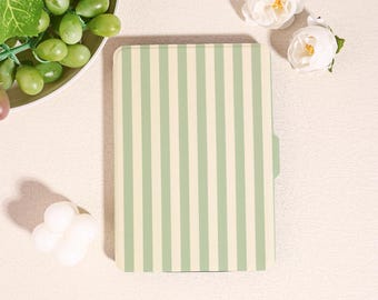 Étui Kindle minimaliste à rayures vertes pour Kindle 2025, blanc papier du 11/12/10 et Kobo Clara, jolie coque avec fonction réveil/sommeil automatique, cadeau pour les amateurs de lecture