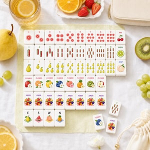 Fruit American Mahjong Set, Pink Glitter Acrylic Tiles, Summer Game Night Mahjong Lover Gift image 2