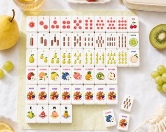 Fruit American Mahjong Set, Pink Glitter Acrylic Mah Jongg Tiles, Colorful Summer Mahjong Game, Unique Gift for Mahjong Lovers