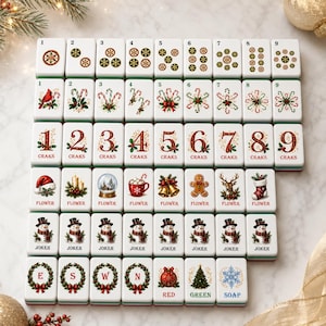 Christmas American Mahjong Set, 152 Acrylic Tiles with 2 Dice, Red Green Holiday Mahjong, Festive Game Night & Mahjong Lover Gift