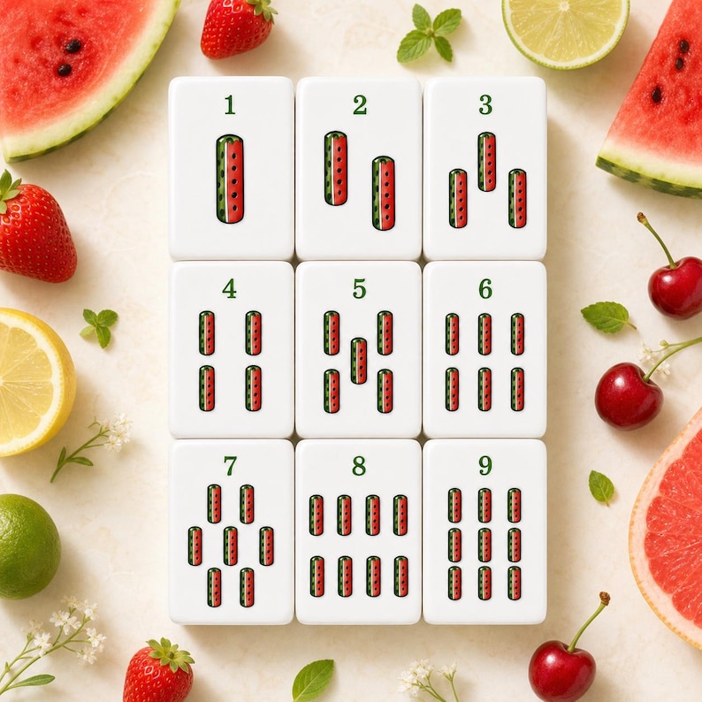Fruit American Mahjong Set, Pink Glitter Acrylic Tiles, Summer Game Night Mahjong Lover Gift image 5