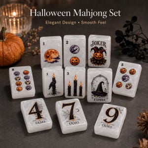 Zestaw Halloween American Mahjong, 152 perłowe płytki akrylowe, gotycka dynia i kruk