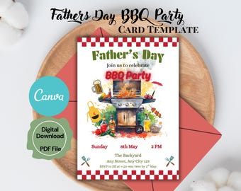 Bearbeitbare Vatertags-Grillparty-Einladungsvorlage, Vatertags-Grillparty, digitaler Download, Dad Love, Canva-Vorlage, Grillmaster Dad Barbeque