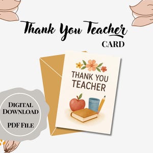 Tarjeta de agradecimiento para el maestro con diseño de doodle imprimible/Maestra de guardería/Agradecimiento al maestro/Tarjeta lista para doblar/Tarjeta de felicitación para el maestro/Regalo para el maestro