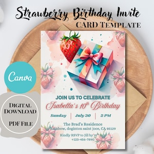 Editable Strawberry Birthday Invite Template| Little Berry Birthday Invite| Strawberry Birthday Girl Invite| Pink Birthday Theme Invite