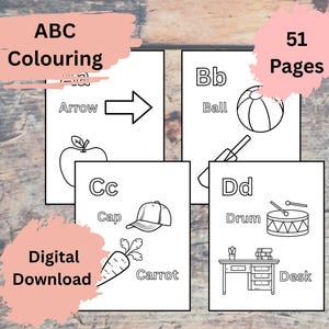Dibujos para colorear del alfabeto para niños / Páginas para colorear imprimibles / Aprendizaje del alfabeto / Reconocimiento de letras / Aprendizaje y coloreado preescolar