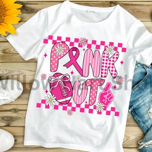 Checkered Pink Out Football Png|Breast Cancer Awareness|Preppy Game Day Png|Pink Football Png|Coquette Pink Ribbon|Football Png|Sports day