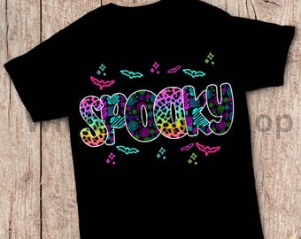 Neon Spooky Vibes Png| Sublimation design| Spooky Vibes Png| Trendy Bubble Text Png| Spooky Halloween Png| Neon Leopard Spooky png| Neon Png