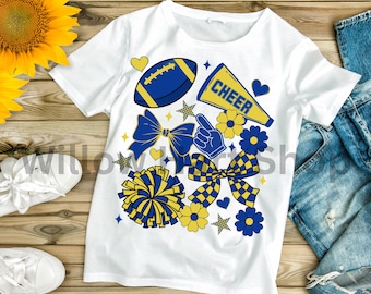 Preppy Cheer Blue Coquette Png|Blue Yellow Cheer Mom Design|Cheerleading|Cheerleader Checkered Bows| Cheer Season| Game Day| Football Season