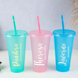 Personalized Cold Cup with Straw and Lid, Named Plastic Tumbler, 24oz Reusable Cold Cup, Starbucks Inspired Cup, Hen Party, Bridesmaid