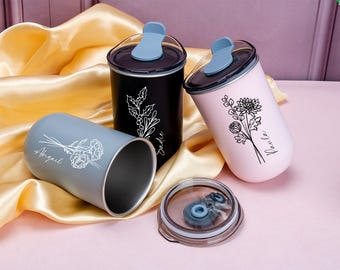 Personalized Tumbler with Lid, Bridesmaid Proposal Wine Tumbler, Custom Name Birth Flower Cup, Stainless Steel Cup, Bride Party Gifts