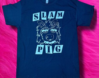Slam Pig Miss Piggy Punk Rock T Shirt Second Hand Black Tee Upcycled Standard Medium