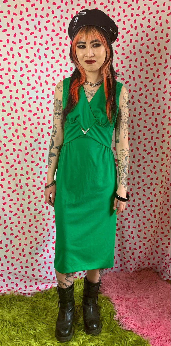 Vintage 1970’s Kelly Green Polyester Dress - image 3