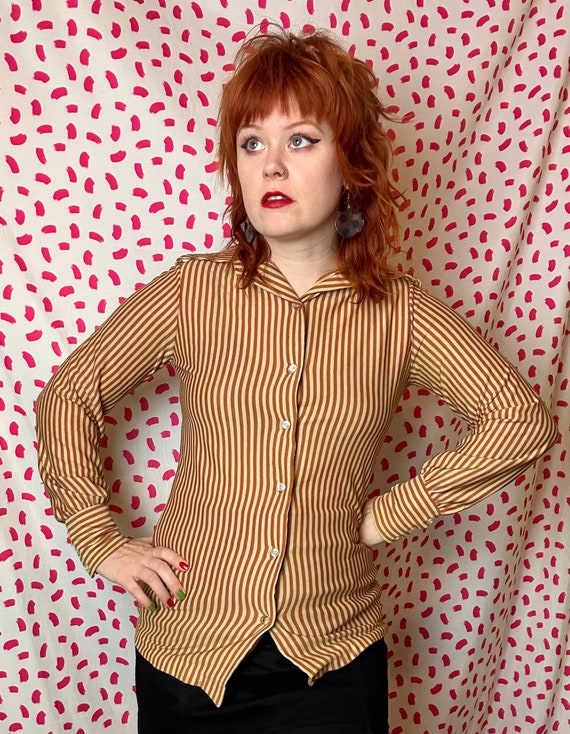 Vintage 1970’s Mustard Pin Striped Long sleeve Co… - image 6