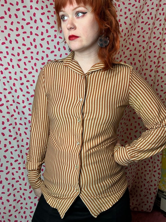 Vintage 1970’s Mustard Pin Striped Long sleeve Co… - image 2