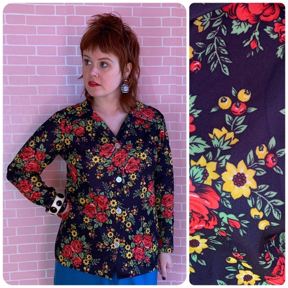 Vintage 1970’s Polyester Black Red Green Yellow Re