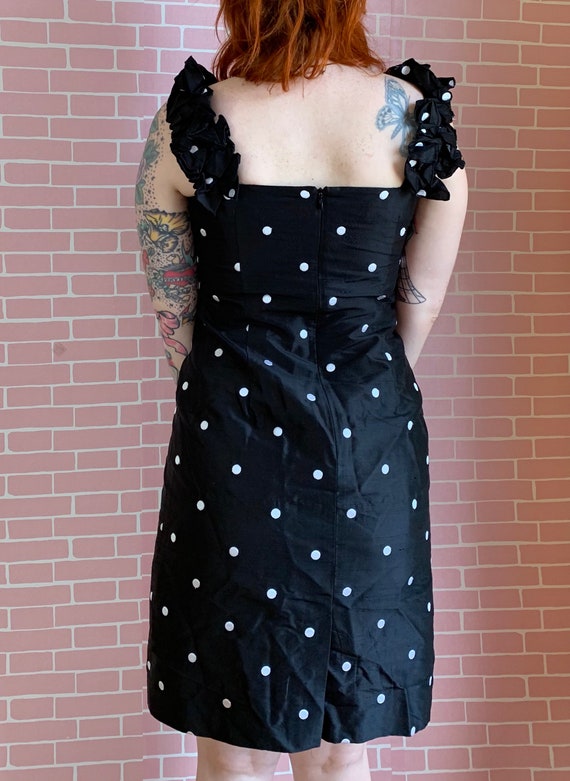 Vintage 1980’s Black And White Ruffled Polka Dot … - image 2