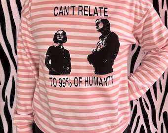 Ghost World 2000’s Movie Screen Printed Upcycled Striped Long Sleeve Shirt “Cant relate to 99% of humanity” Steve Buscemi Thor’s Birch