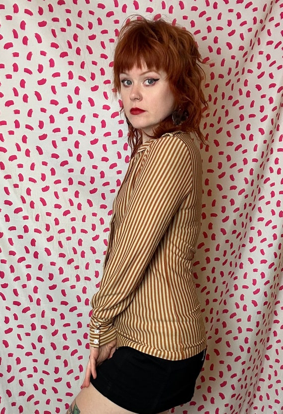 Vintage 1970’s Mustard Pin Striped Long sleeve Co… - image 4