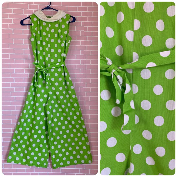 Vintage 1960’s Bright Apple Green with White Polka