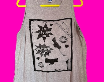 Distillers Punk Band Upcycled Grey Tank Top Punk Lyrics Shirt Size Women’s Large
