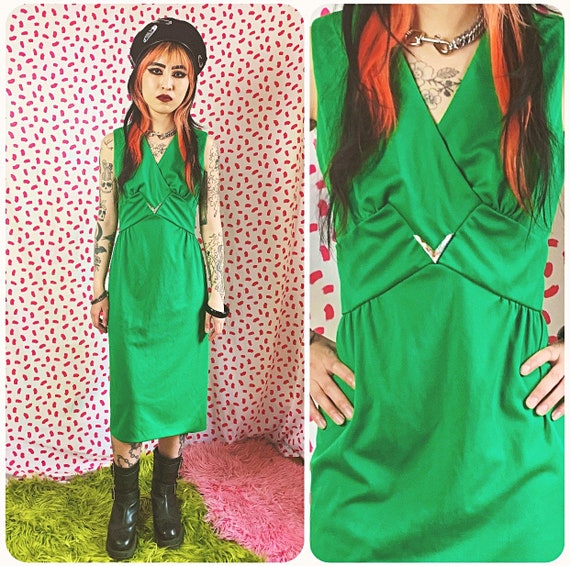 Vintage 1970’s Kelly Green Polyester Dress - image 1