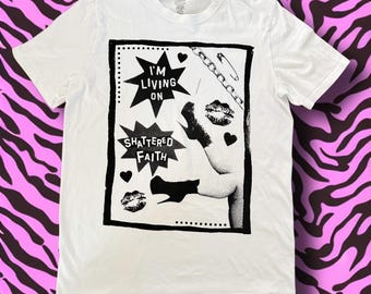 Living on Shattered Faith Upcycled Screen Printed T Shirt Distillers Lyrics Punk Rock Medium M
