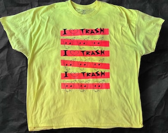 I Love Trash Rats Screen Printed High Vis Upcycled T Shirt Punk Rock Funny 4XL Plus Size