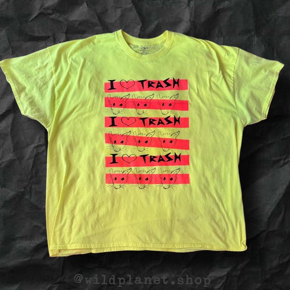 I Love Trash Rats Screen Printed High Vis Upcycled T Shirt Punk Rock Funny 4XL Plus Size