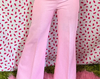 Vintage 1970’s Pastel Pink Bell Bottom Pants Hippie funky Psychedelic