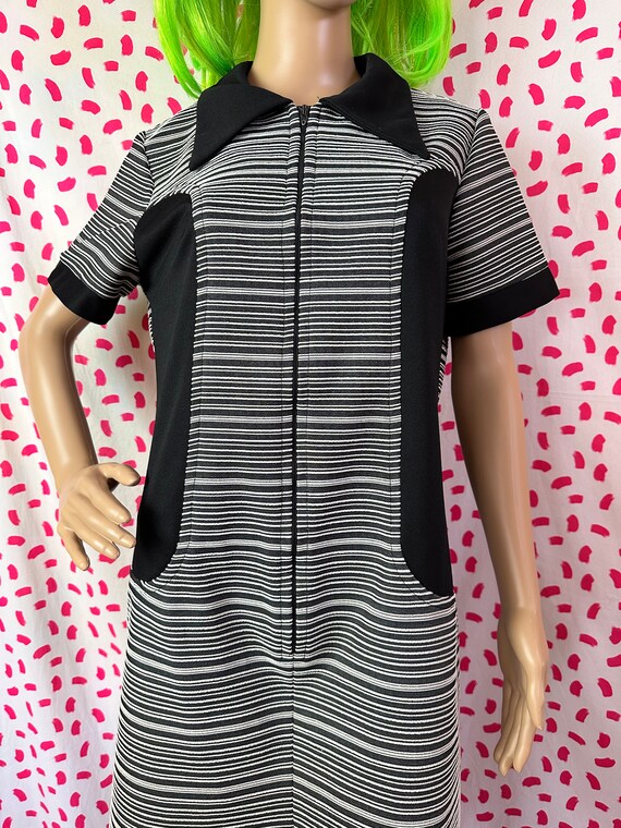 Vintage 1960’s Black and White Striped Collared M… - image 4