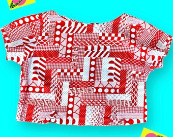 Vintage 1970’s Cotton Red and White Psychedelic Crop Top