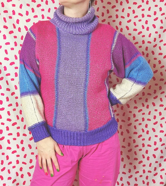 Vintage 1980’s Purple Pink Blue and White Cozy Tur
