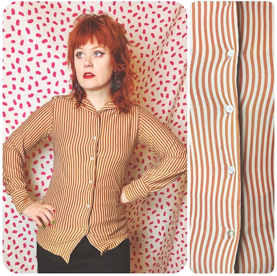 Vintage 1970’s Mustard Pin Striped Long sleeve Co… - image 1